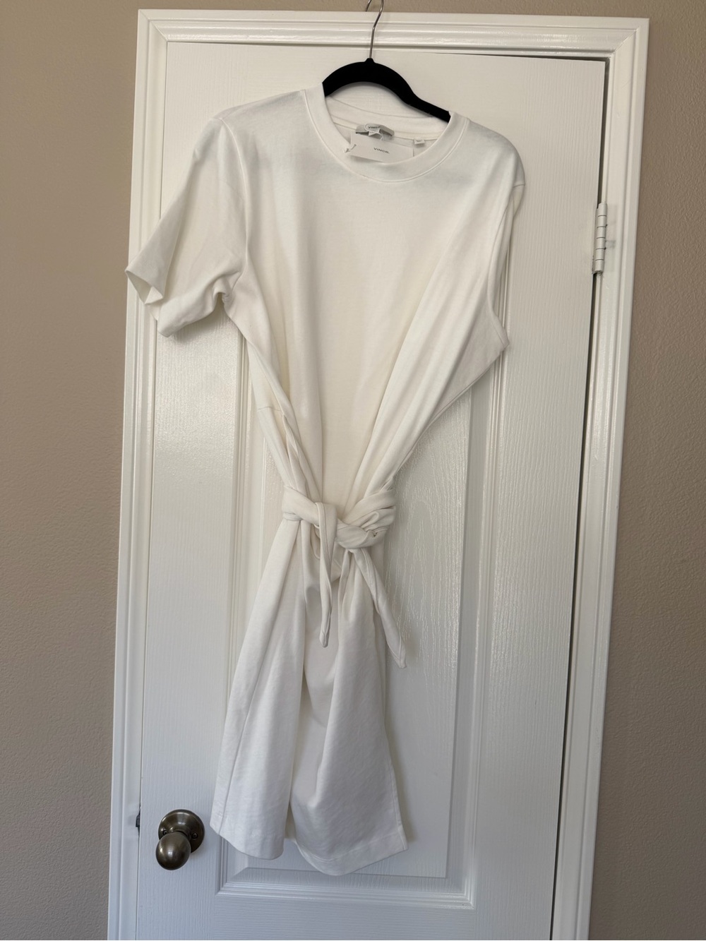 Vince White Short-Sleeve Tie-Waist Mini Dress